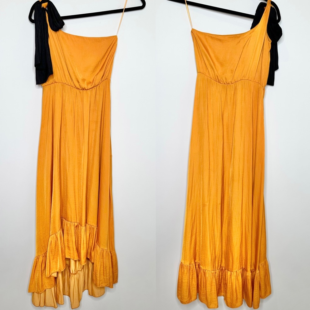 Maje Rasti One-Shoulder Satin Midi Dress in Yellow - Picture 3 of 12